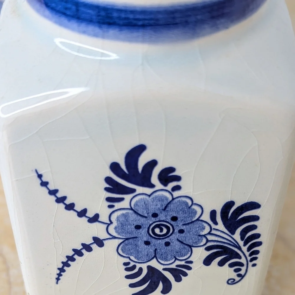 Vintage Pair Blue Delft Spice Jars Ceramic Lidded Holland Canisters